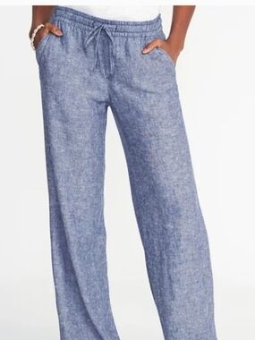 Womans Large Chambray Wide-Leg Linen pants from Old Navy